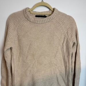 Jenni Kayne Recycled Cashmere Blend Ribbed Cropped Sweater – Tan – Size Small